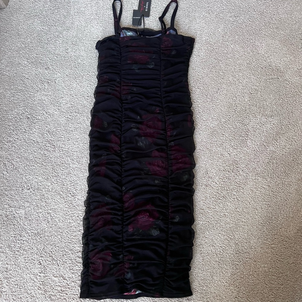 Torrid midi mesh bodycon floral dress